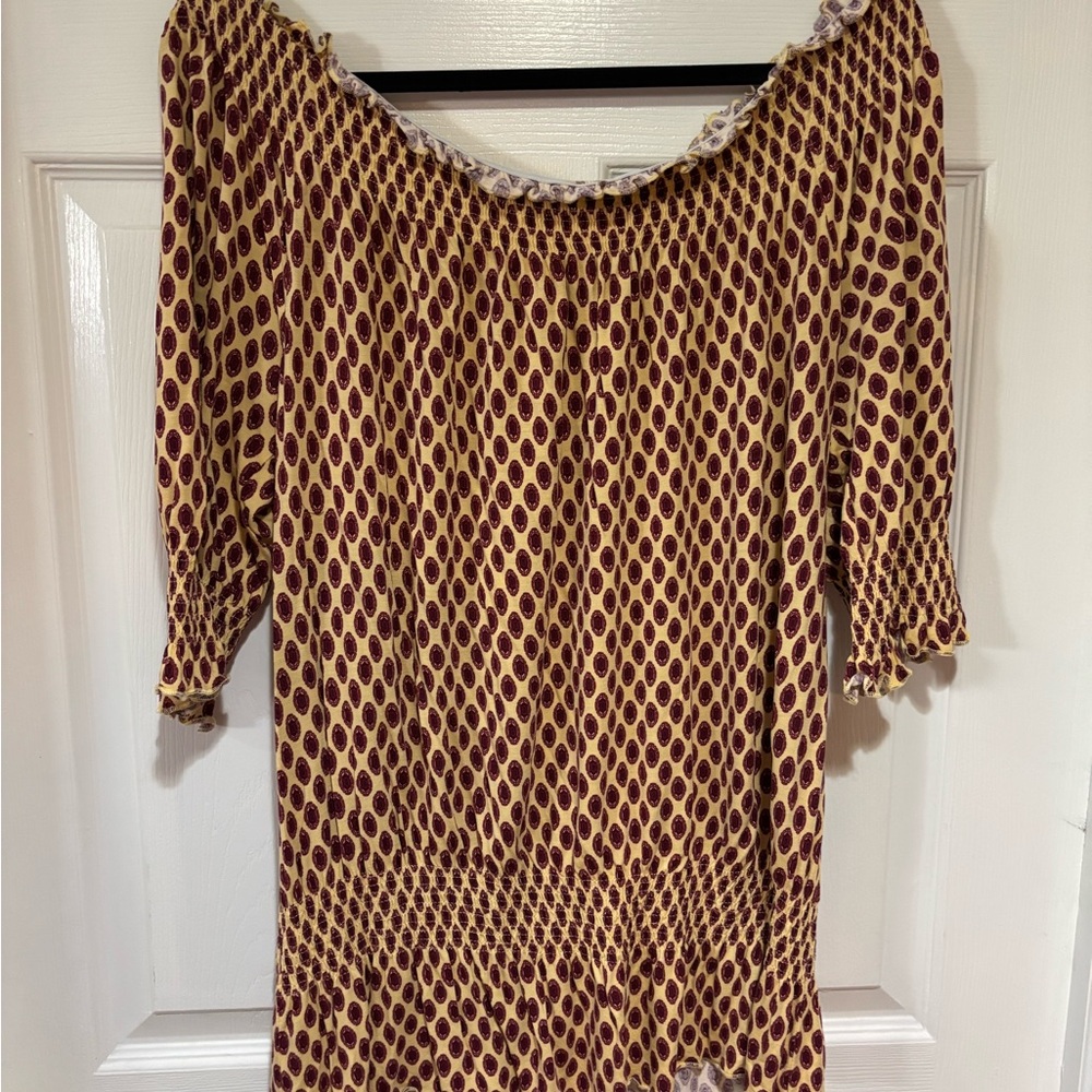 Lascana Venus Off-Shoulder Gold and Burgundy Printed Women’s Top